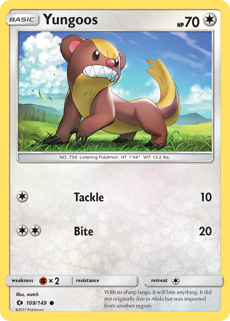 2017 Sun & Moon Yungoos Common #109/149 Common card image