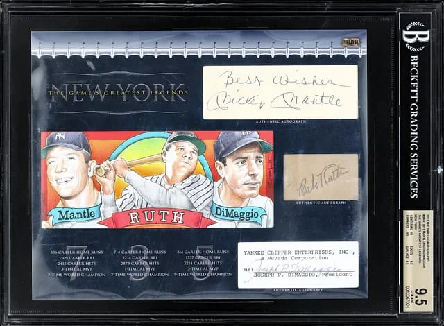 2017 The Bar Cut Autographs The Game's Greatest Legends New York Babe Ruth/Mickey Mantle/Joe DiMaggio Multi-Signed #BAR17015 card image