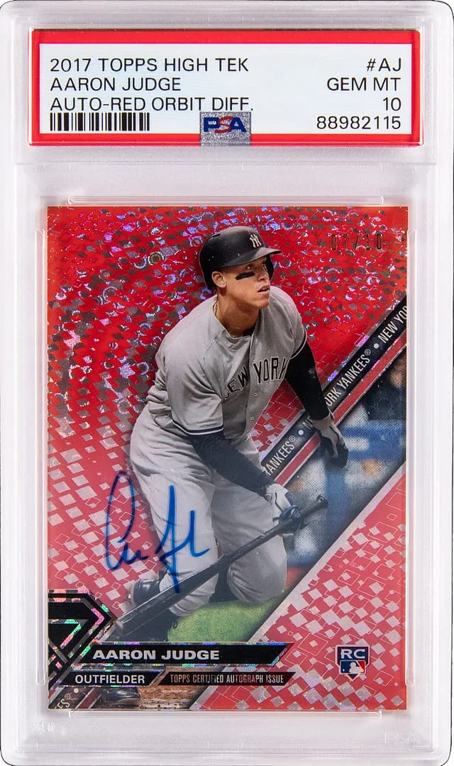 2017 Topps Aaron Judge High Tek Autograph Red Orbit Diffractors #HT-AJ card image