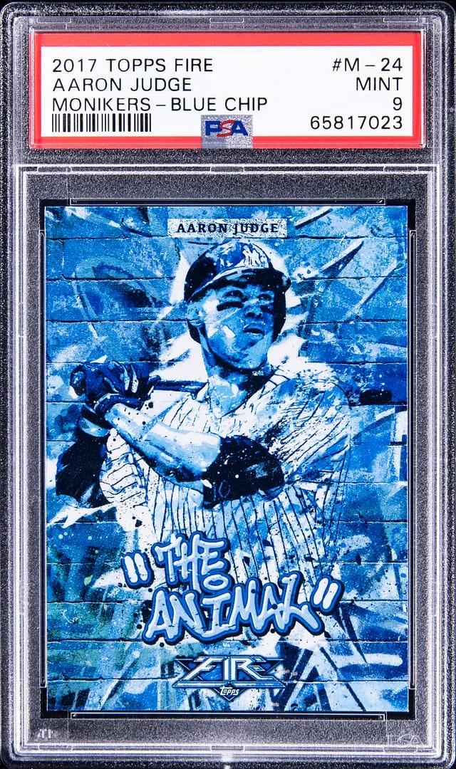 2017 Topps Aaron Judge Fire Monikers Blue Chip #M-24 card image