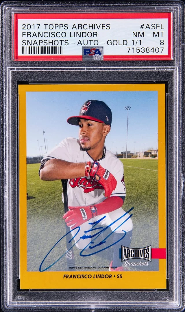 2017 Topps Archives Snapshots Francisco Lindor Autograph-Gold 1/1 #ASFL card image