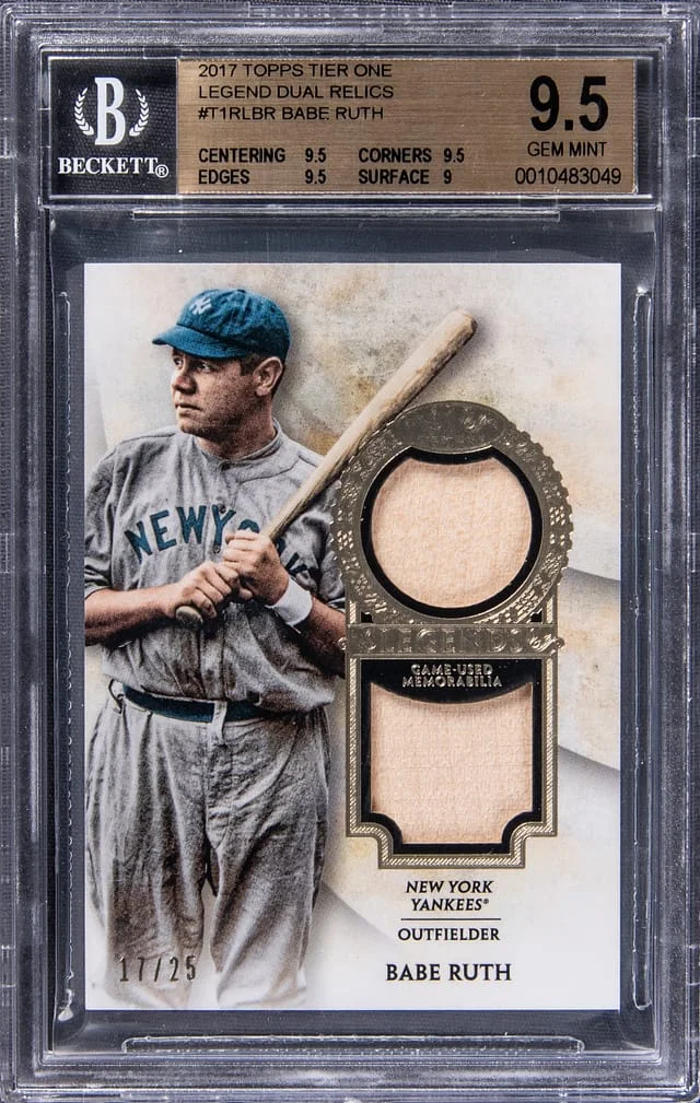 2017 Topps Babe Ruth Game-Used Tier One Legend Dual Relics #TIDRL-BR card image
