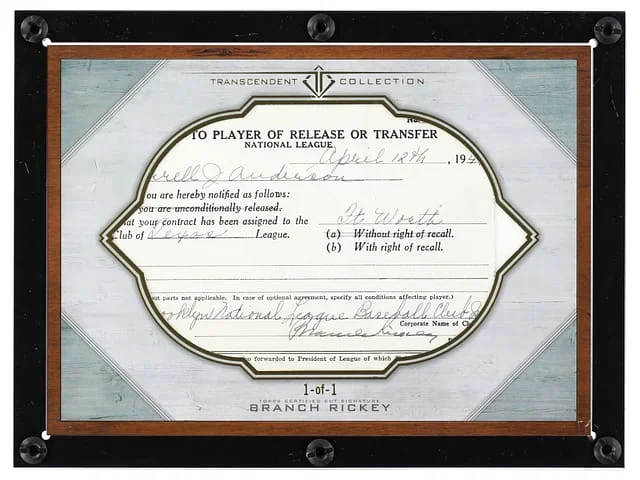 2017 Topps Branch Rickey Transcendent Collection Oversized Cut Signature Box Topper #TCS-BRI card image