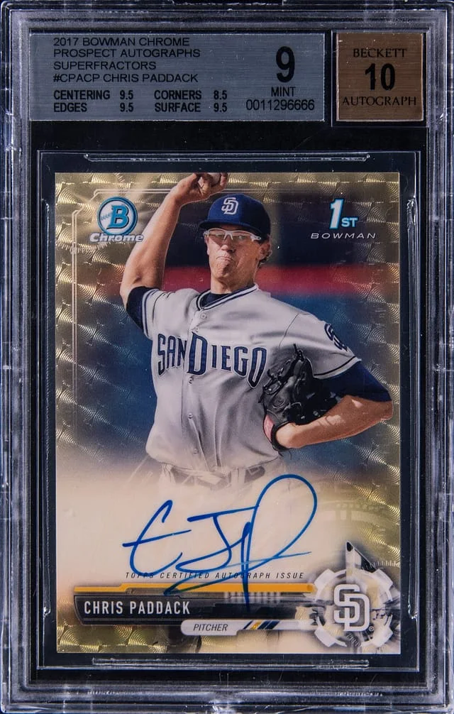 2017 Topps Chris Paddack Bowman Chrome Prospect Autographs Superfractors #CPA-CP card image