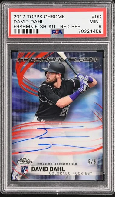 2017 Topps Chrome David Dahl Freshman Flash Autograph Red Refractor #DD card image