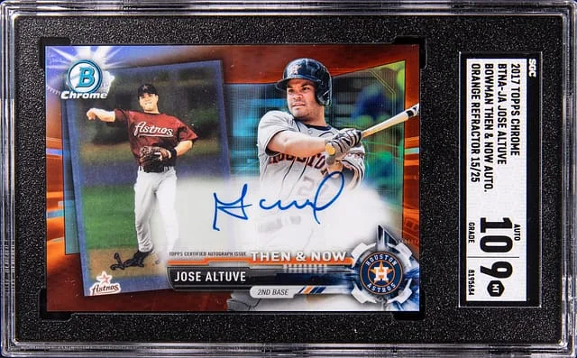 2017 Topps Chrome Jose Altuve Bowman Then & Now Autographs Orange Refractor #BTNA-JA card image