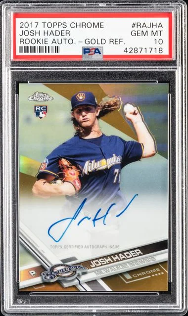 2017 Topps Chrome Josh Hader Autographs Gold Refractor #RA-JHA card image