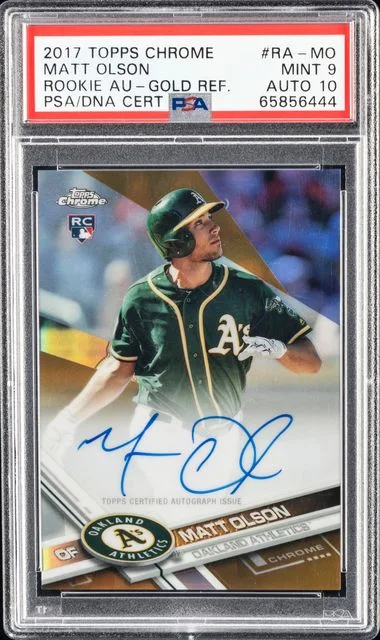 2017 Topps Chrome Matt Olson Autographs Gold Refractor #RA-MO card image