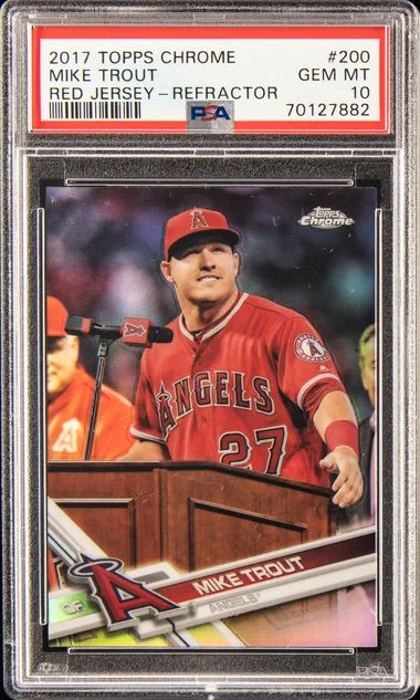 2017 Topps Chrome Mike Trout Red Jersey-Refractor #200 card image