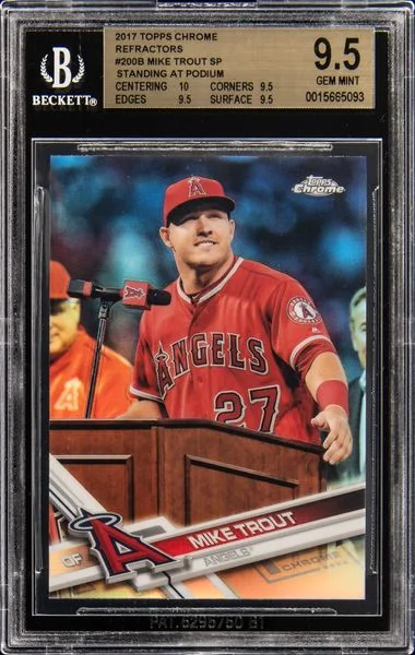 2017 Topps Chrome Mike Trout Refractors Standing At Podium #200B card image