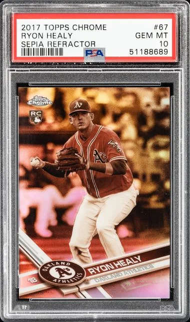 2017 Topps Chrome Ryon Healy Sepia Refractor #67 card image