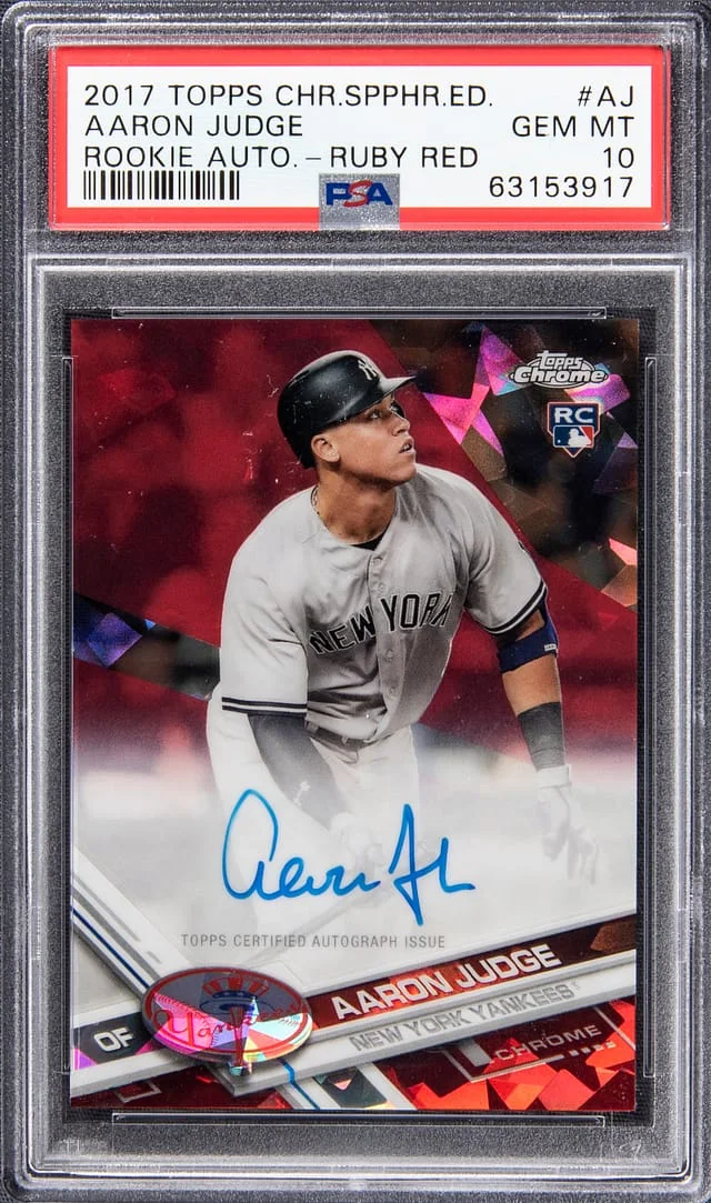 2017 Topps Chrome Sapphire Edition Aaron Judge Autographs Ruby Red #AC-AJ card image