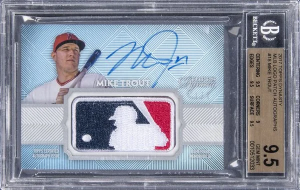 2017 Topps Dynasty Mike Trout MLB Logo Patch Autographs #MLP-MT card image