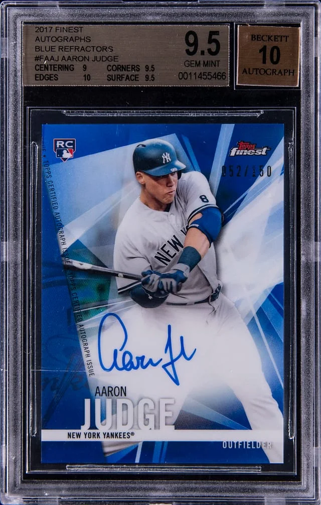 2017 Topps Finest Aaron Judge Autographs Blue Wave Refractor #FA-AJ card image