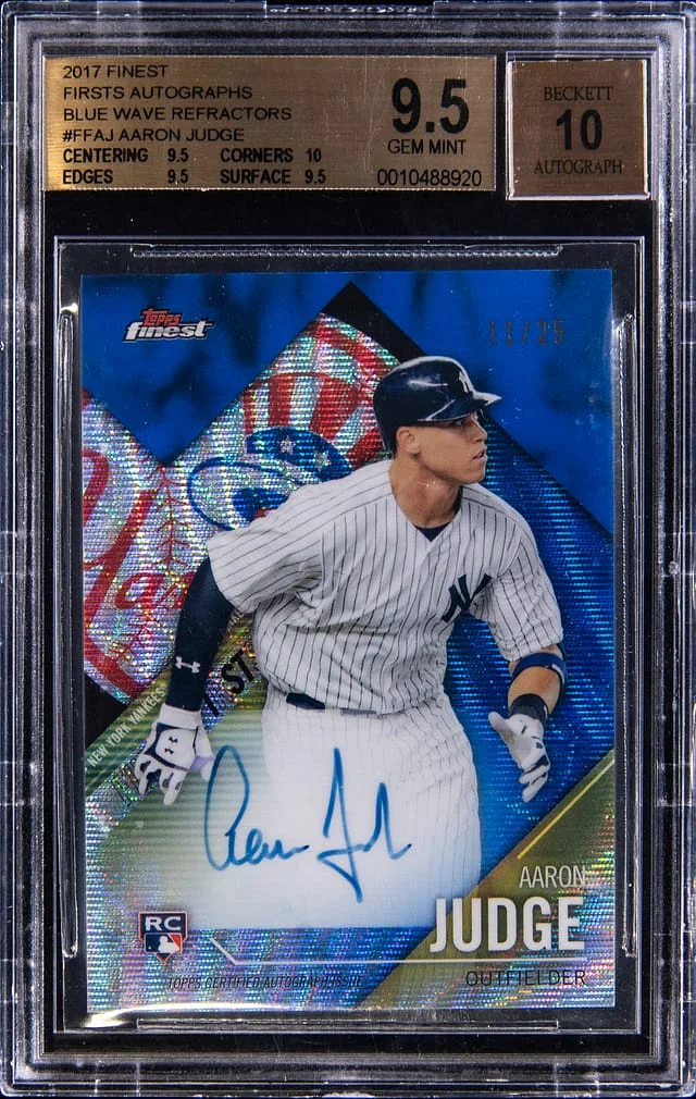 2017 Topps Finest Aaron Judge Firsts Autographs Blue Wave Refractor #FFAJ card image