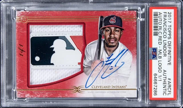 2017 Topps Francisco Lindor Definitive Autograph Relic Red MLB Logoman #ARC-FL card image