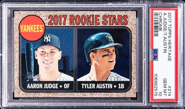 2017 Topps Heritage Chrome Aaron Judge/Tyler Austin Refractor #214 card image