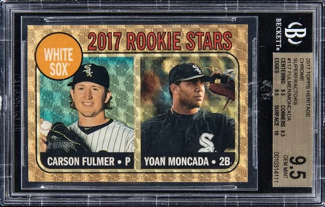 2017 Topps Heritage Chrome Carson Fulmer/Yoan Moncada Superfractors #117 card image