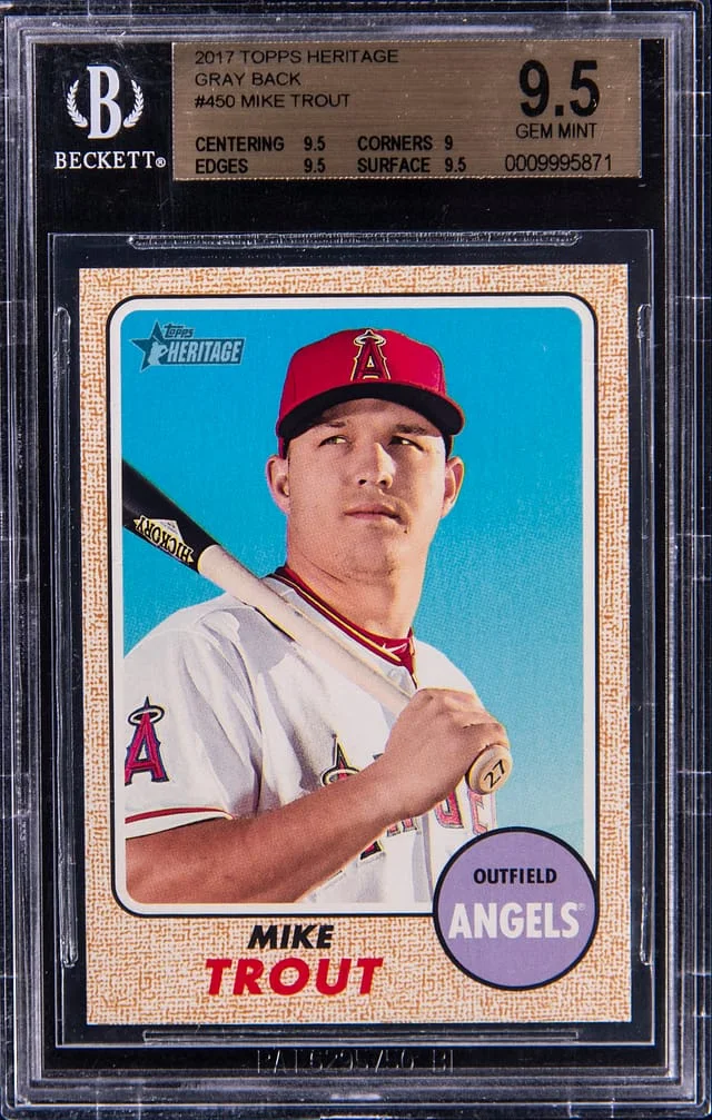 2017 Topps Heritage Mike Trout Grey Back #450 card image