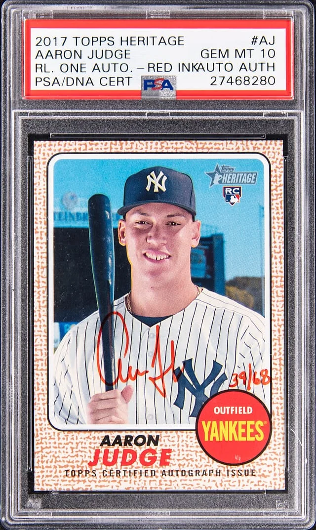 2017 Topps Heritage Real One Aaron Judge Autographs Red Ink #TOPPSROA-AJ card image