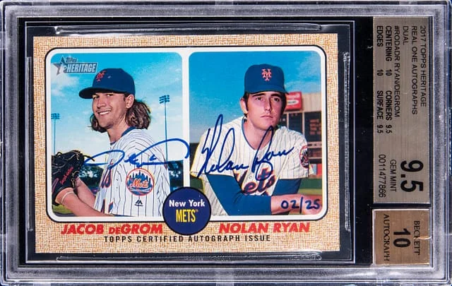 2017 Topps Heritage Real One Jacob deGrom/Nolan Ryan Dual Autographs #RODA-DR card image