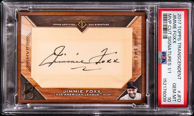 2017 Topps Jimmie Foxx Transcendent MVP Cut Signatures #MVPC-JFO card image