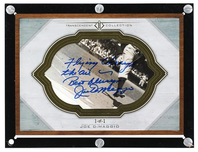 2017 Topps Joe DiMaggio Transcendent Collection Oversized Cut Signature Box Topper #TCS-JD card image
