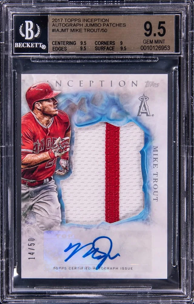 2017 Topps Mike Trout Inception Autograph Jumbo Patches #IAJMT card image