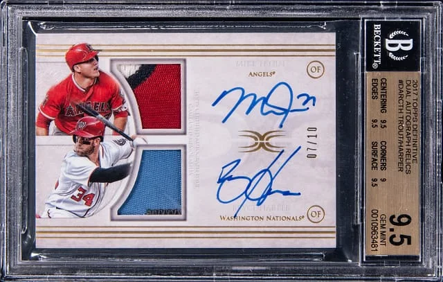 2017 Topps Mike Trout/Bryce Harper Definitive Dual Autograph Relics #DARC-TH card image