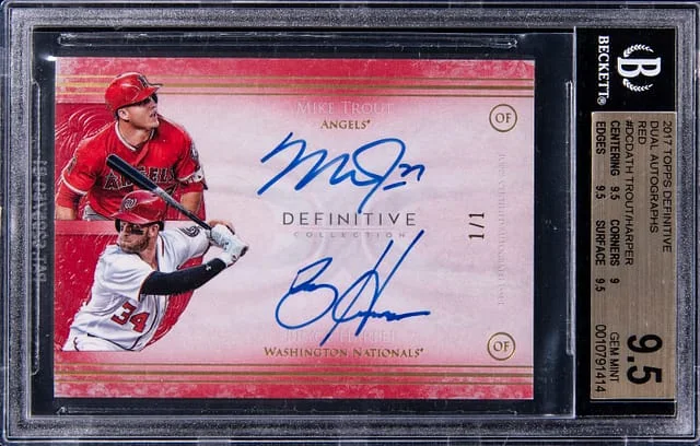 2017 Topps Mike Trout/Bryce Harper Definitive Dual Autographs Red #DCDA-TH card image