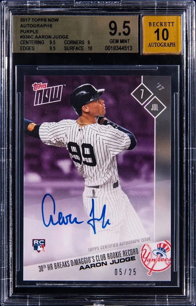 2017 Topps Now Aaron Judge Autographs Purple #336C card image