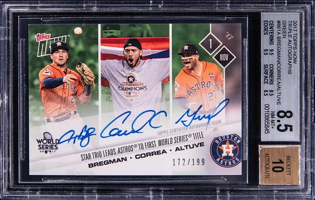 2017 Topps Now Bregman/Correa/Altuve Triple Autographs Green #861A card image