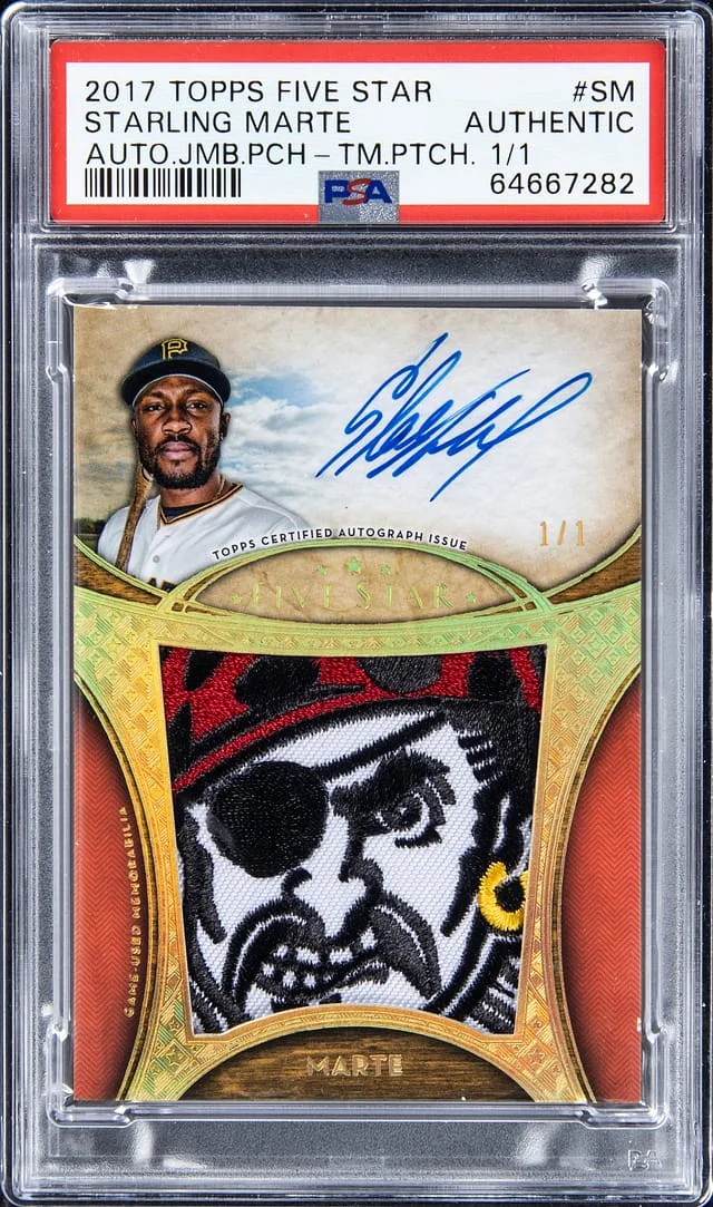 2017 Topps Starling Marte Five Star Autograph Jumbo Patch Team Patch #FAJP-SM card image