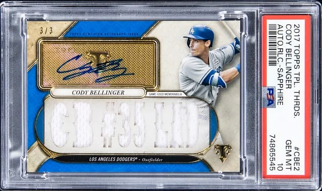 2017 Topps Triple Threads Cody Bellinger Autograph Relic Sapphire #CBE2 card image