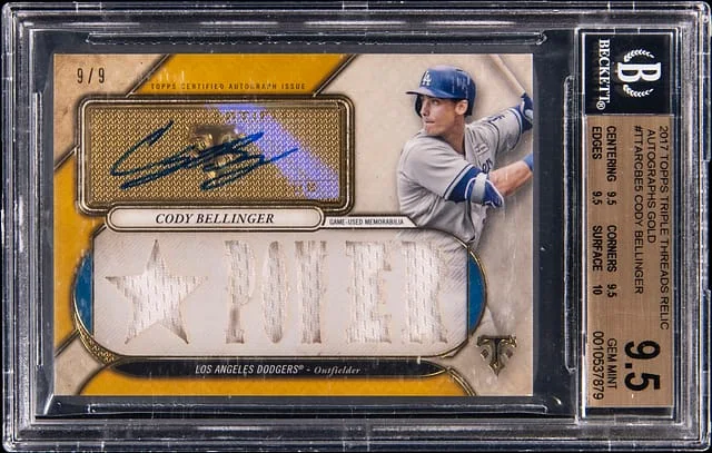 2017 Topps Triple Threads Cody Bellinger Relic Autographs Gold #TTAR-CBE5 card image