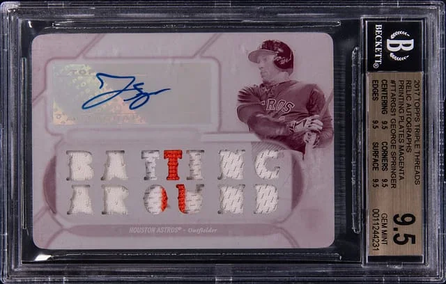 2017 Topps Triple Threads George Springer Relic Autographs Printing Plates Magenta #TTAR-GS1 card image