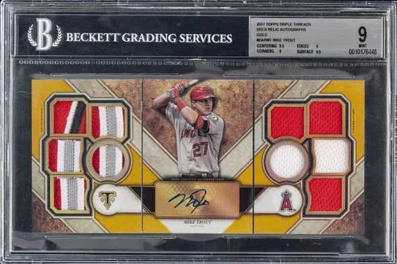 2017 Topps Triple Threads Mike Trout Deca Relic Autographs Gold #DAR-MT card image