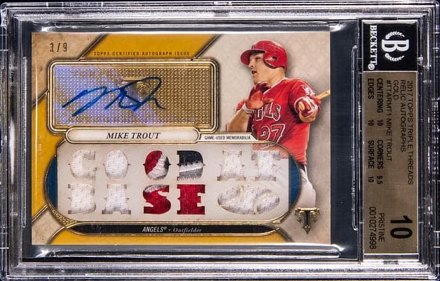 2017 Topps Triple Threads Mike Trout Relic Autographs Gold #TTAR-MT1 card image