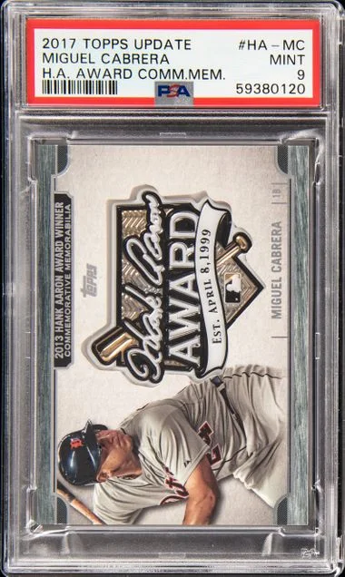 2017 Topps Update Miguel Cabrera Hank Aaron Award Commemorative Memorabilia #HA-MC card image