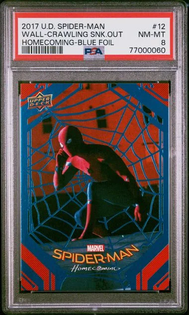 2017 Upper Deck Wall-Crawling Sneak Out Spider-Man Homecoming Blue Foil #12 card image