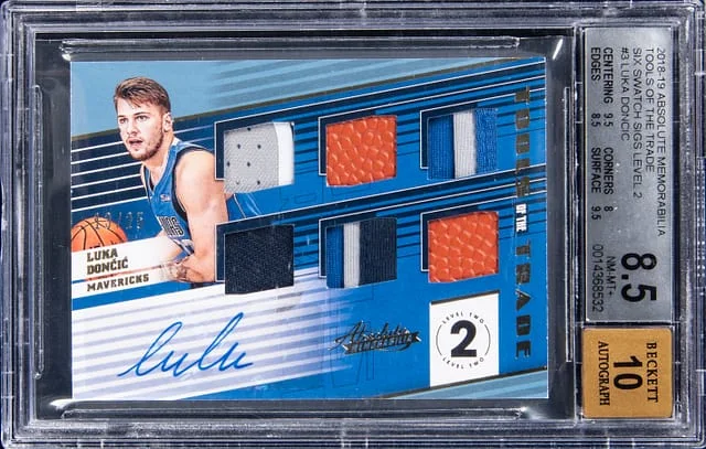 2018-19 Absolute Luka Doncic Memorabilia Tools Of The Trade Six Swatch Signatures Level 2 #T6-LDC card image