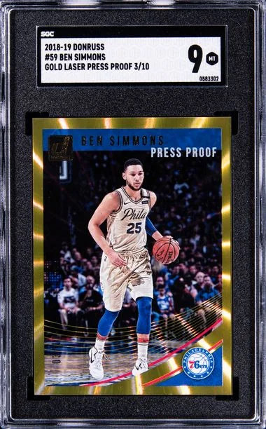 2018-19 Donruss Ben Simmons Gold Laser Press Proof #59 card image