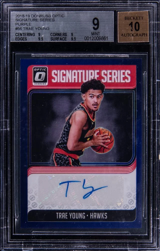 2018-19 Donruss Optic Trae Young Signature Series Purple #56 card image