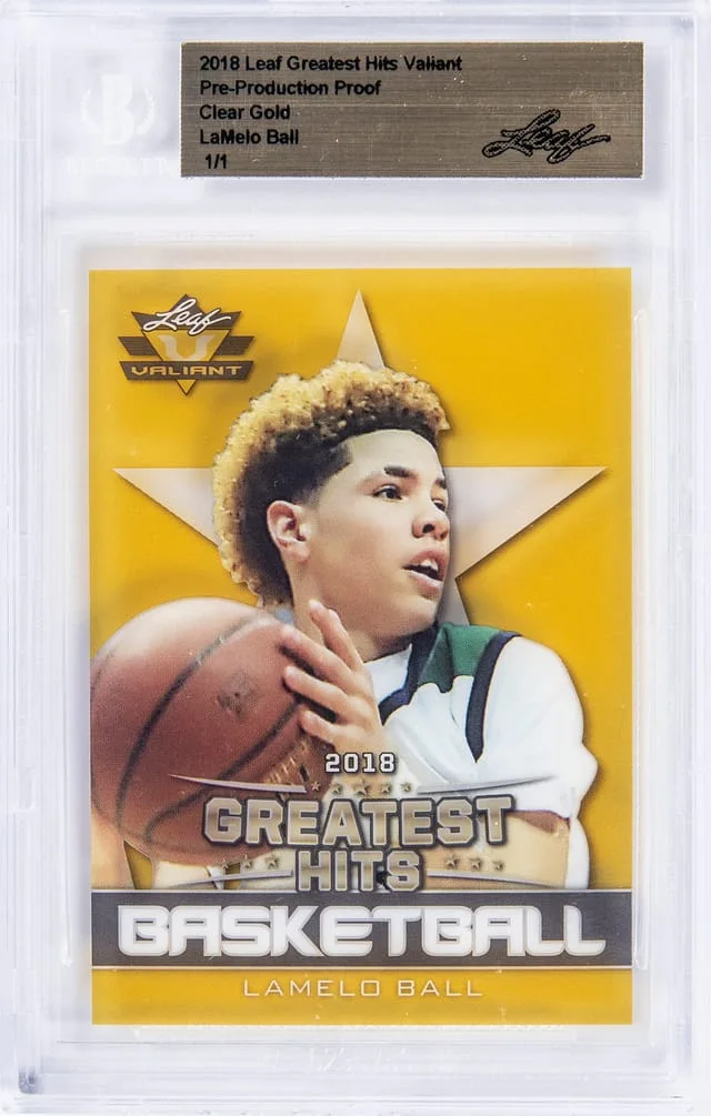 2018-19 Leaf Greatest Hit Valiant Pre-Production Proof Clear Gold LaMelo Ball #no-number card image