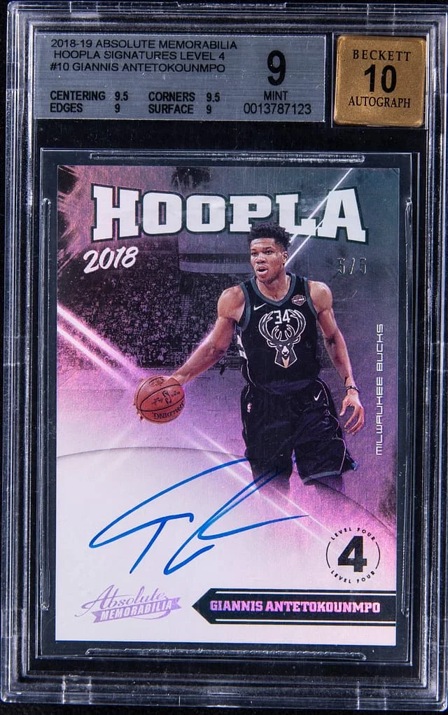 2018-19 Panini Absolute Giannis Antetokounmpo Memorabilia Hoopla Signatures Level 4 #HS-GA card image