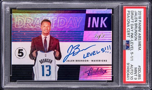 2018-19 Panini Absolute Jalen Brunson Memorabilia Draft Day Ink Level 2 #DD-JBS card image