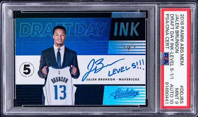 2018-19 Panini Absolute Jalen Brunson Memorabilia Draft Day Ink-Level 5-1/1 #DDJBS card image