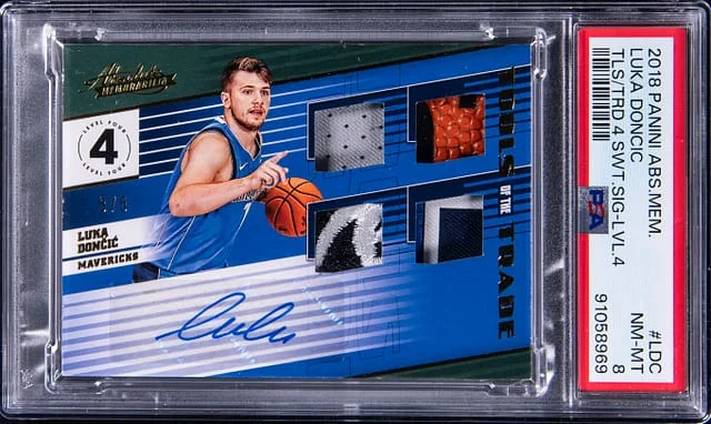 2018-19 Panini Absolute Luka Doncic Memorabilia Tools of the Trade Four Swatch Signature Level 3 #T4-LDC card image