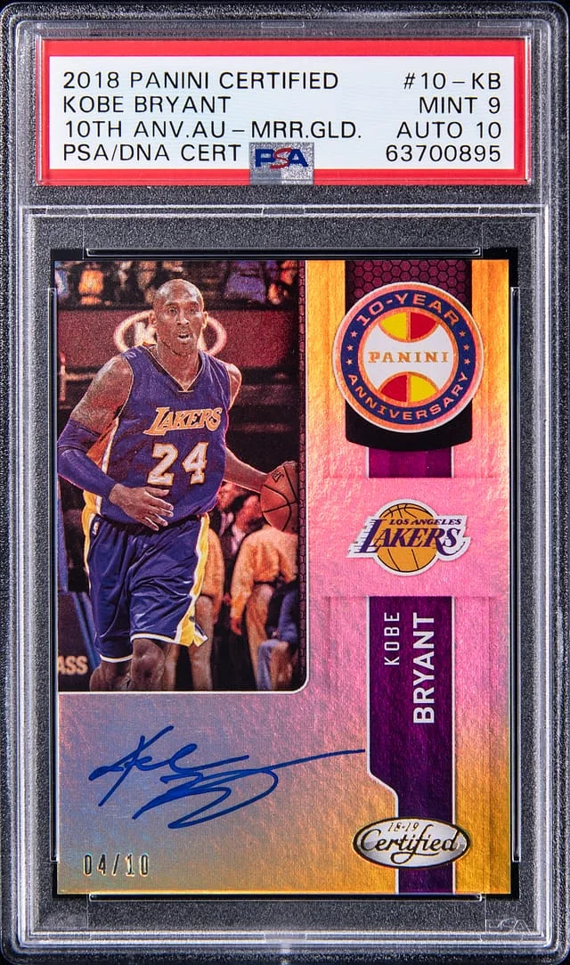 2018-19 Panini Certified Kobe Bryant 10th Anniversity Autograph Mirror Gold #10-KB card image
