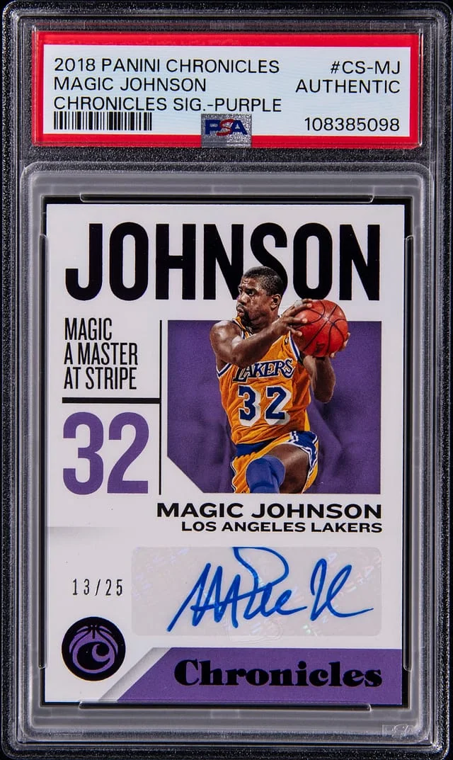 2018-19 Panini Chronicles Magic Johnson Signatures Purple #CS-MJ card image